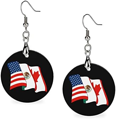 אמריקאי מקסיקני קנדה דגל עץ עגילי עגול תליון להתנדנד אוזן ווי תכשיטי עבור נשים
