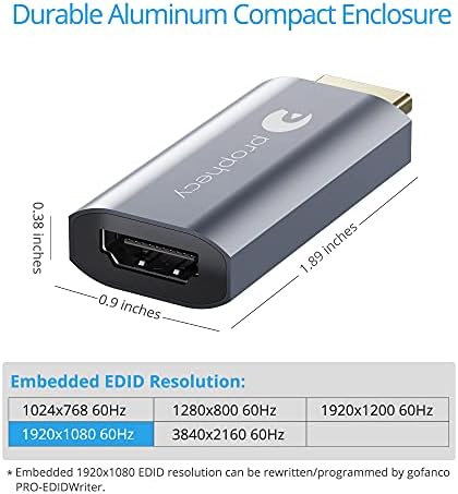 Gofanco נבואה HDMI EDID אמולטור - 1920x1080 @60Hz רזולוציית ברירת מחדל - HDMI תקע דמה ללא ראש אמולטור לתצוגת רפאים - HDMI