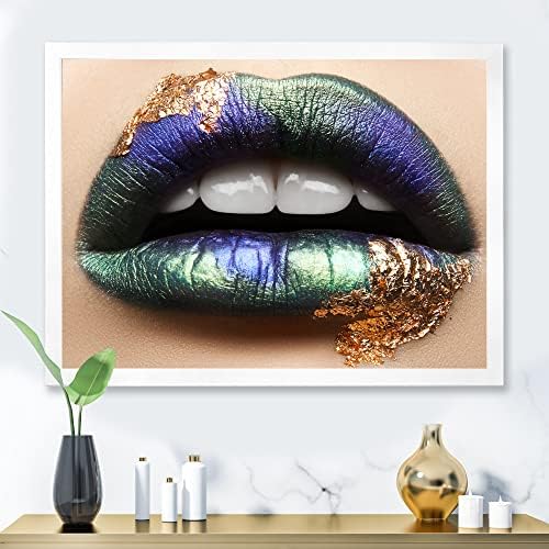 עיצוב שפתיים נשיות עם שפתון ירוק ושיניים אמנות קיר מודרנית ממוסגרת