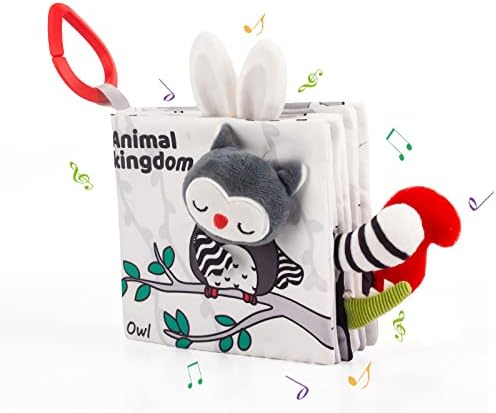 Wilonsa Baby Seat Seat צעצועים ווקאלי עם זנב בעלי חיים תלת ממדי ספר שחור לבן לבן רך לא רקוב רקוב חוש חיוני התפתחות מוח